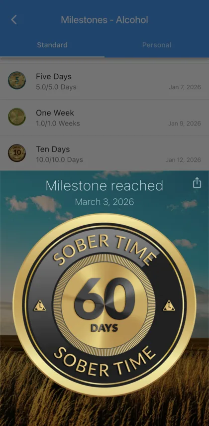 A 60 days milestone medal being reached